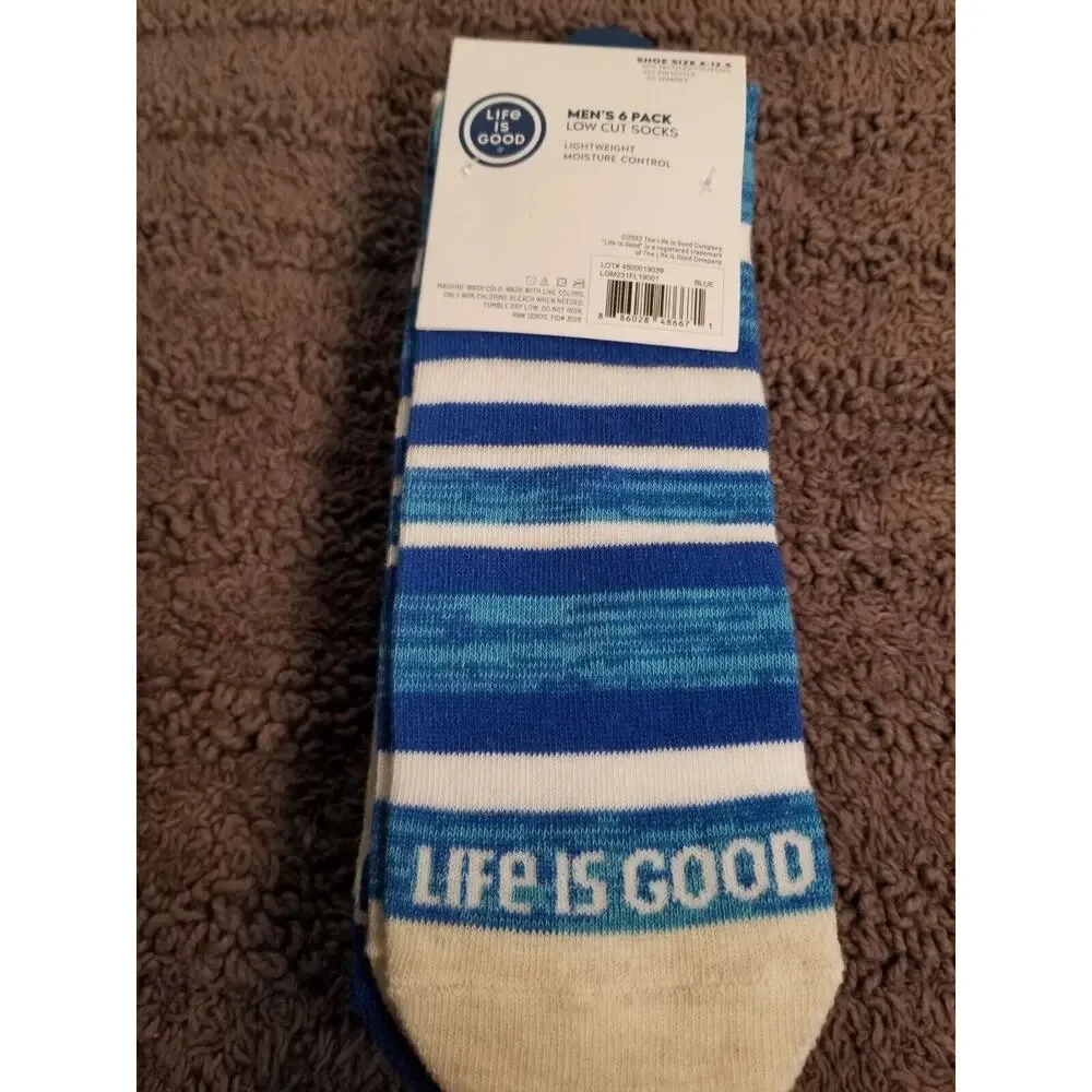 Life is Good Mens‎ 6 Pack Low Cut Socks (Gator) Multi Colors Sz 6-12.5